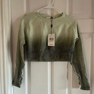 AYBL Knitted Crop Top Long Sleeve Ombré Workout Thumb Hole Comfy Stretchy